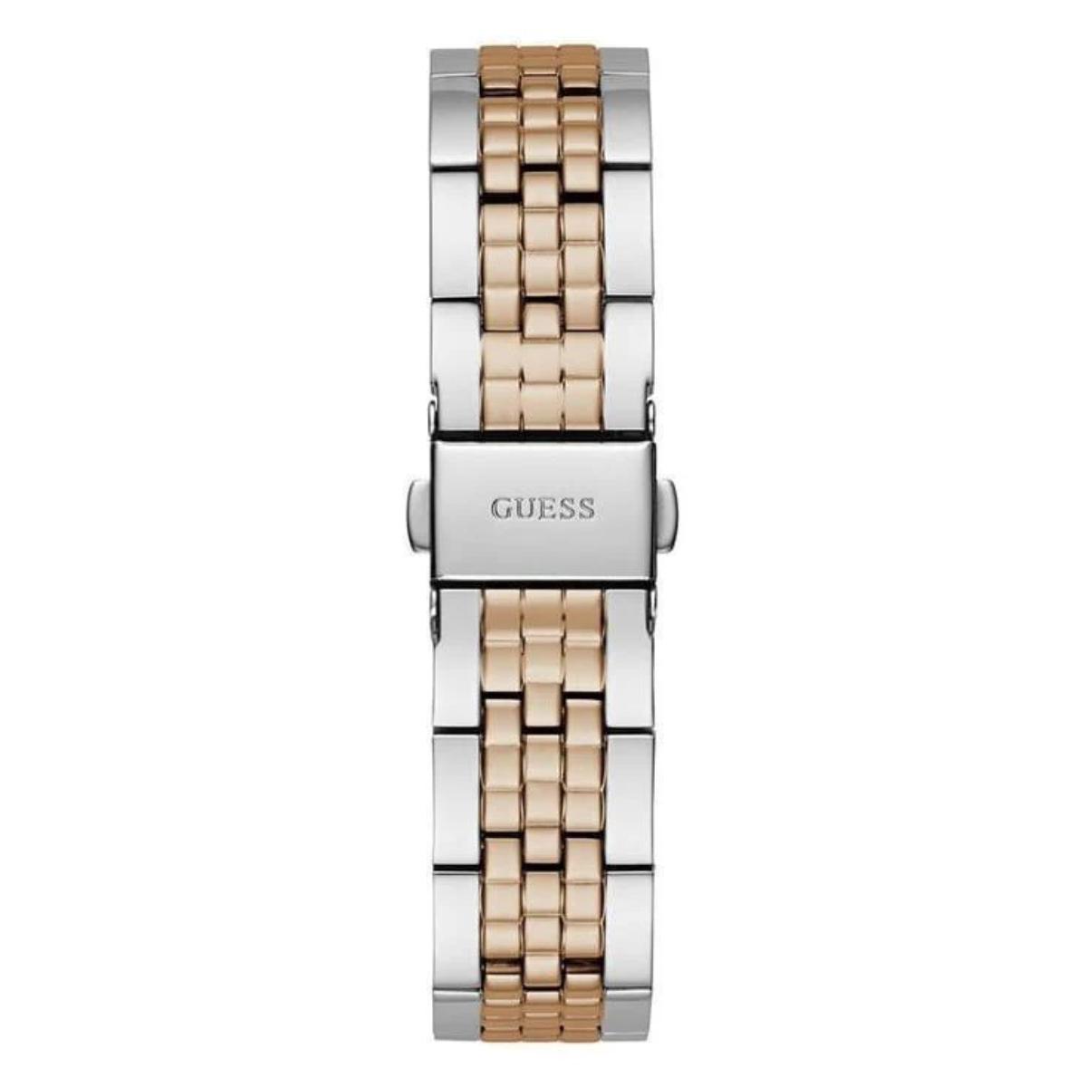 Two-tone watch with silver and rose gold band on a white background