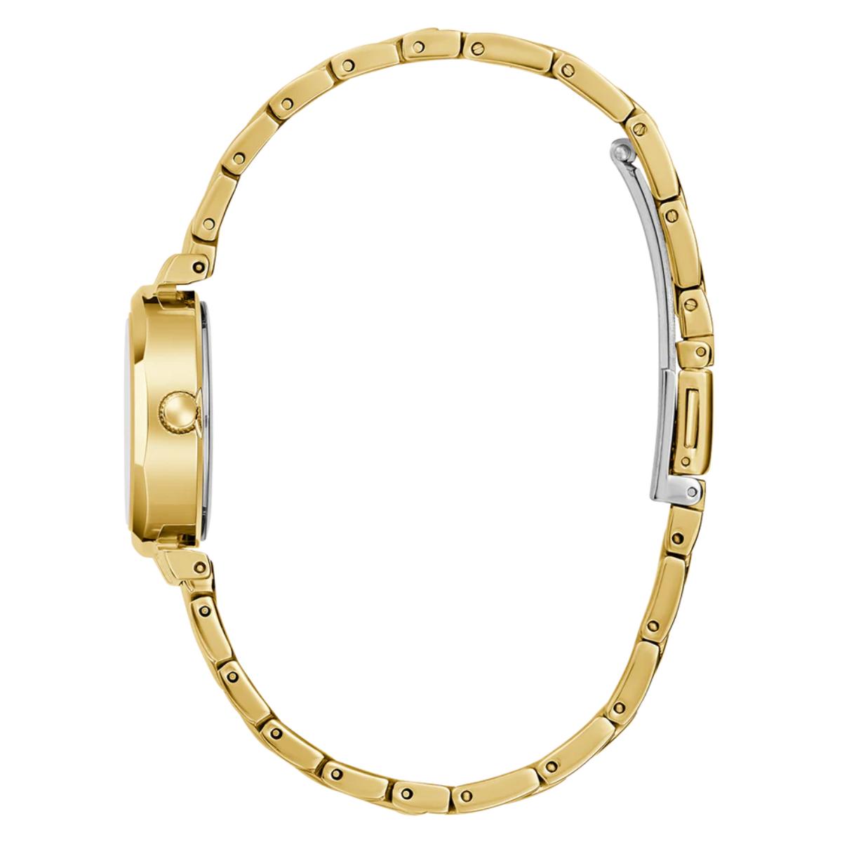 Gold watch with a white background
