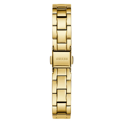 Gold watch band with Guess logo on a white background