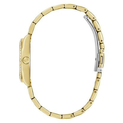 Gold watch strap on a white background