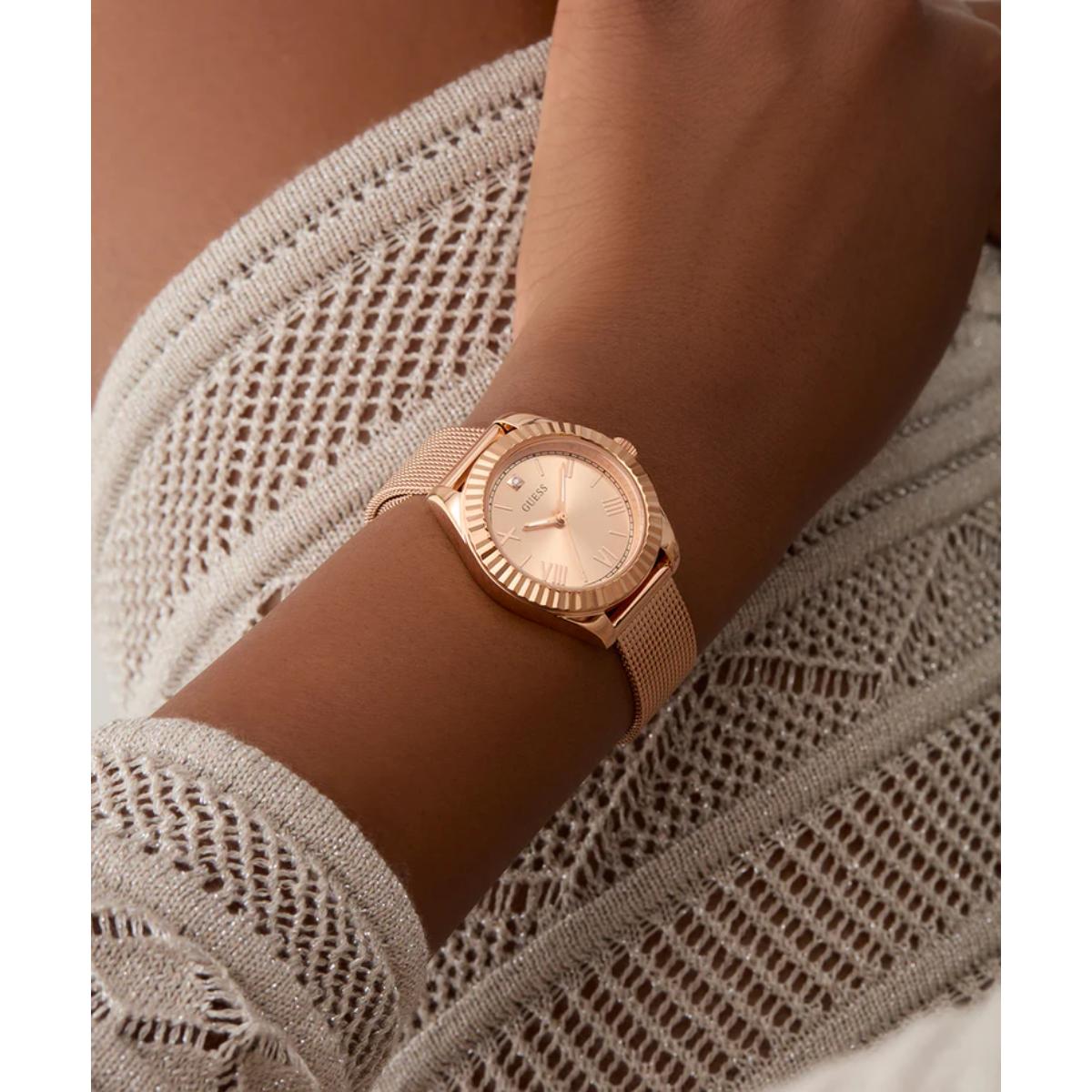 GUESS Quartz Pink Dial Analog Mesh Women's Watch GW0842L3