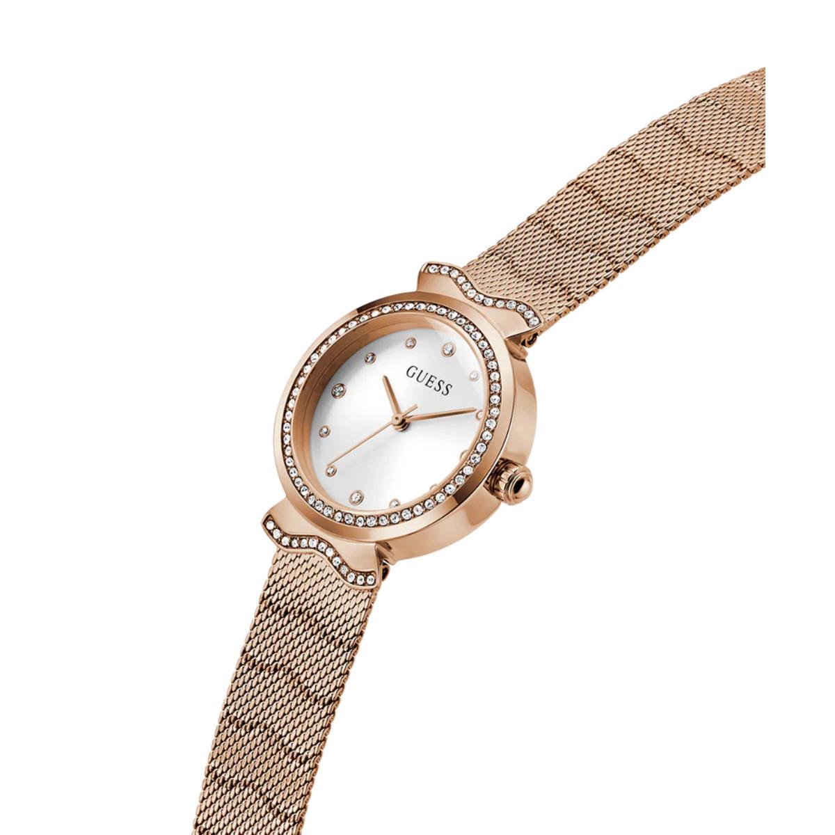 GUESS White Dial Analog Mesh Women's Watch GW0866L3