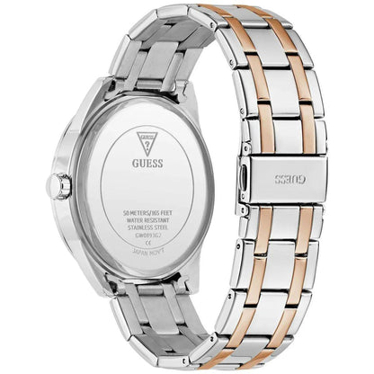 Two-tone silver and rose gold watch with visible brand logo on a white background
