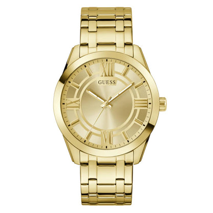 Gold watch with a white background