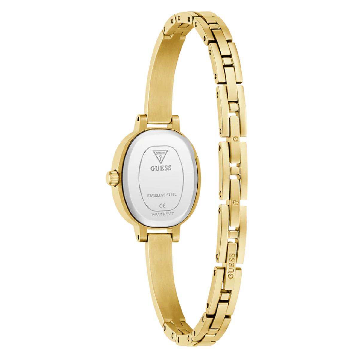 Gold watch with visible brand logo on a white background