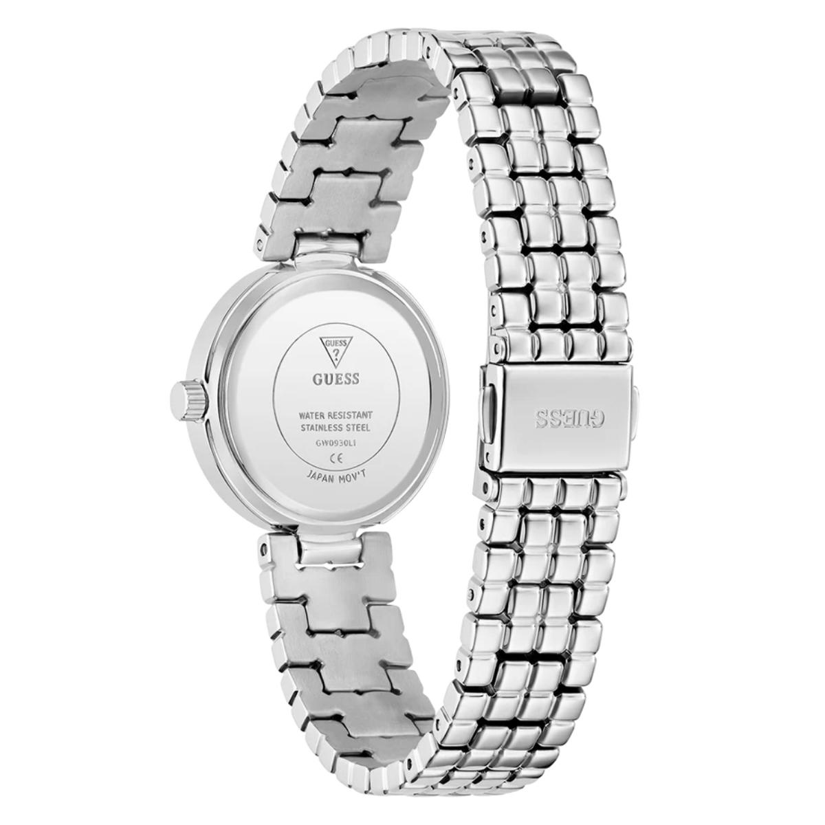 Silver watch with metal bracelet on a white background