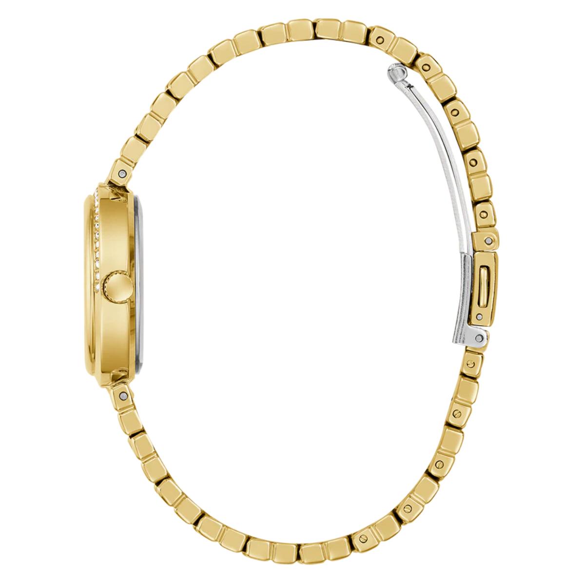 Gold watch with a white background