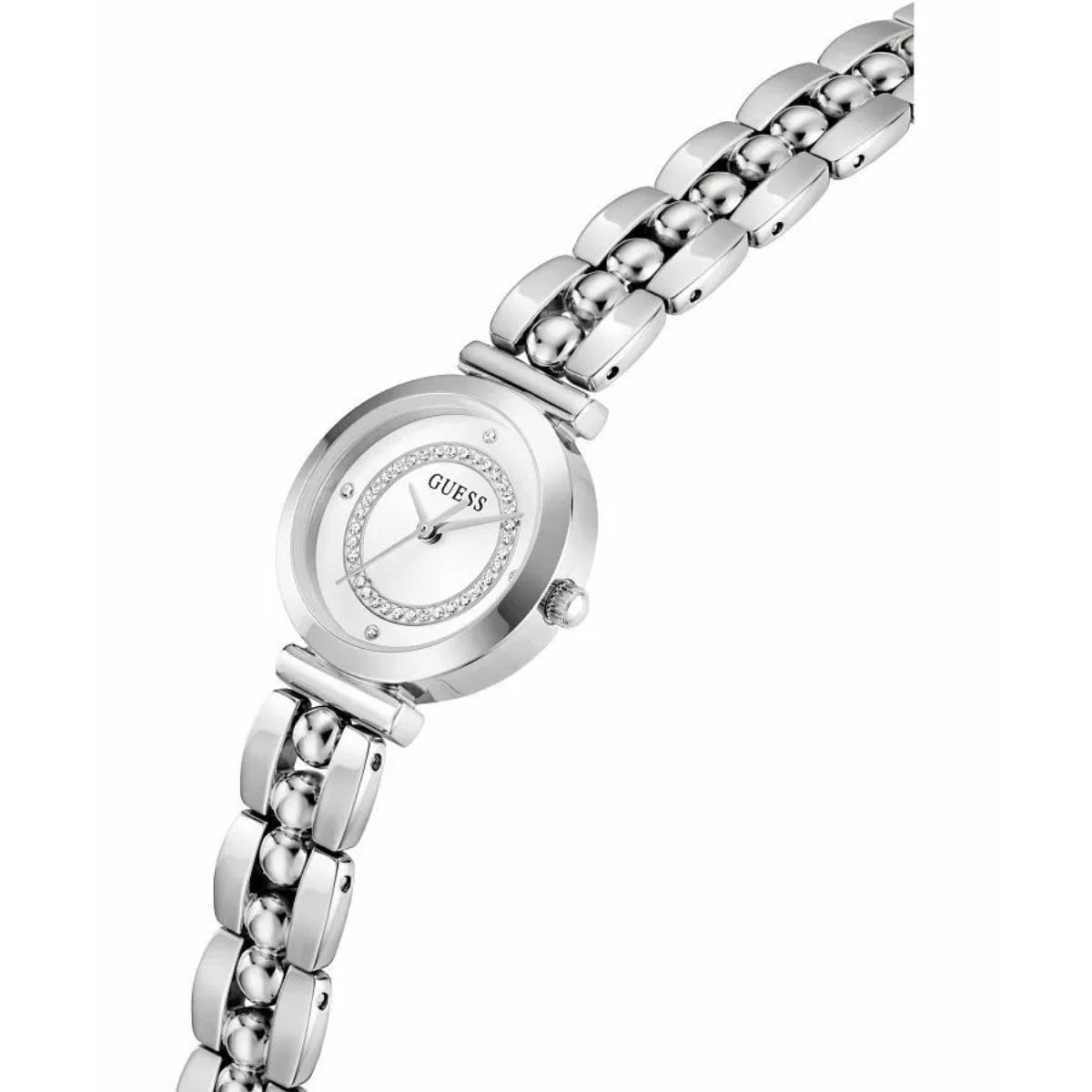 Silver watch with a bracelet on a white background