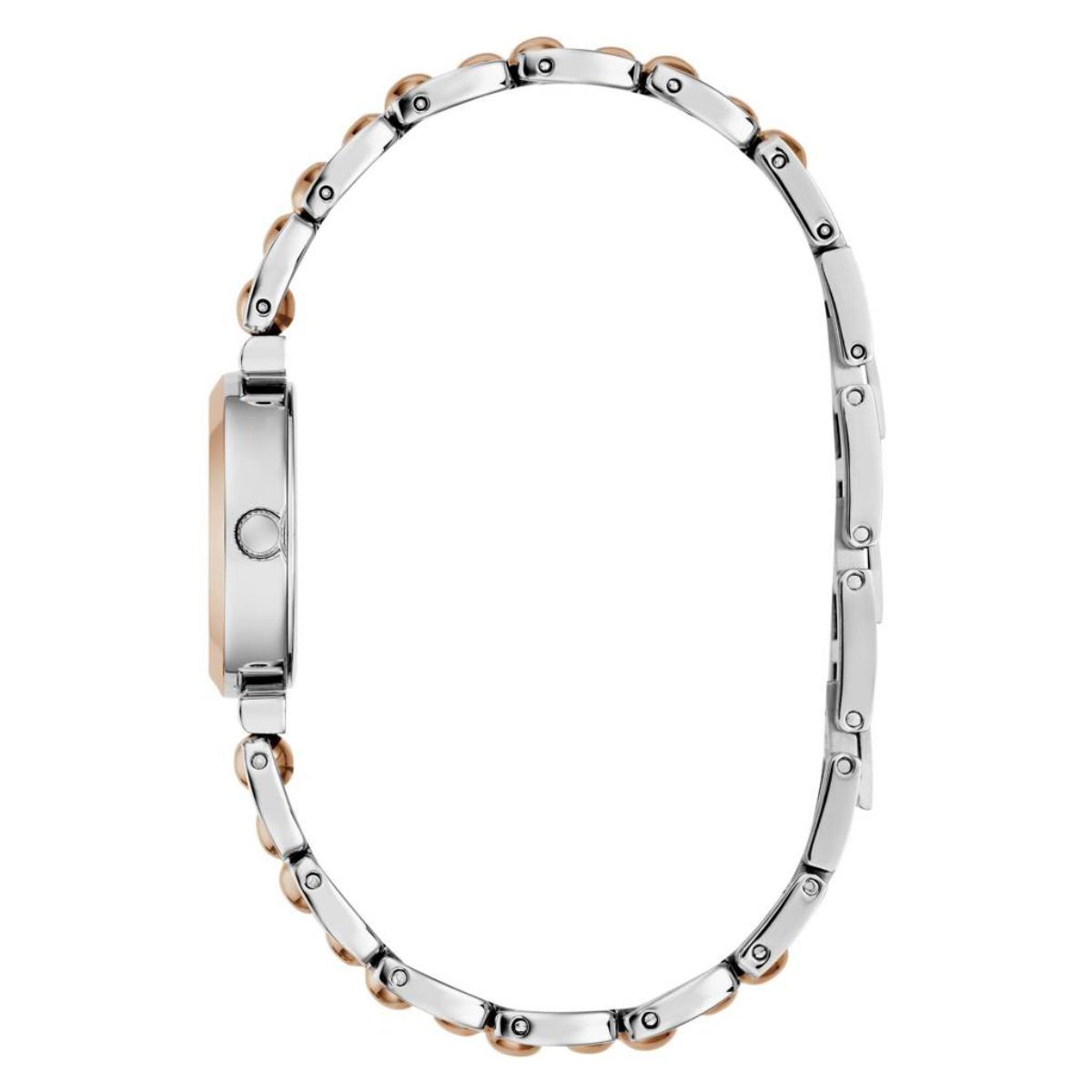 Silver and rose gold watch on a white background