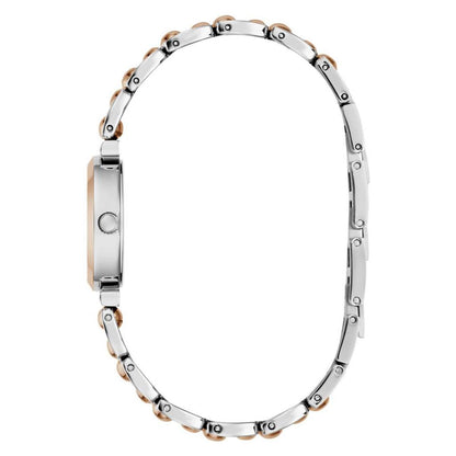 Silver and rose gold watch on a white background