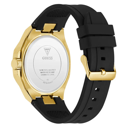 Gold and black watch with visible brand logo on a white background