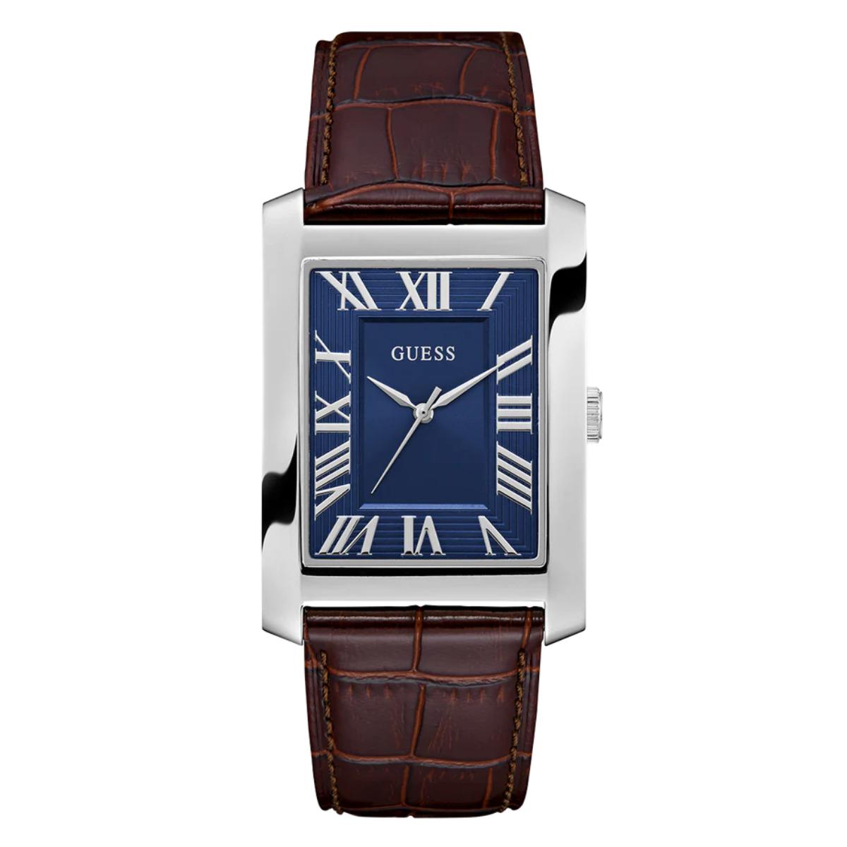 GUESS Quartz Blue Dial Analog Leather Strap Men's Watch GW1003G2
