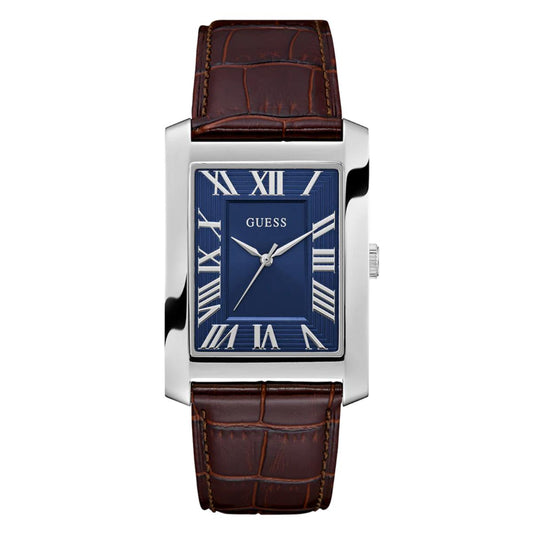 GUESS Quartz Blue Dial Analog Leather Strap Men's Watch GW1003G2