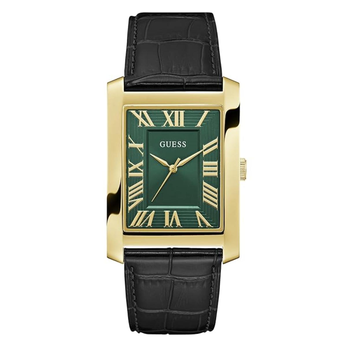 GUESS Quartz Green Dial Analog Leather Strap Men's Watch GW1003G3
