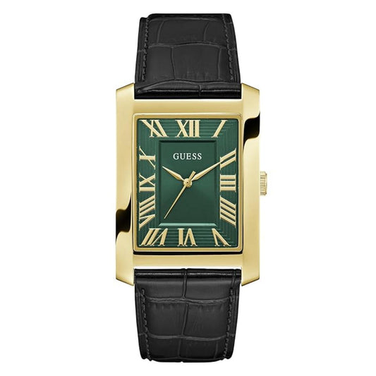 GUESS Quartz Green Dial Analog Leather Strap Men's Watch GW1003G3