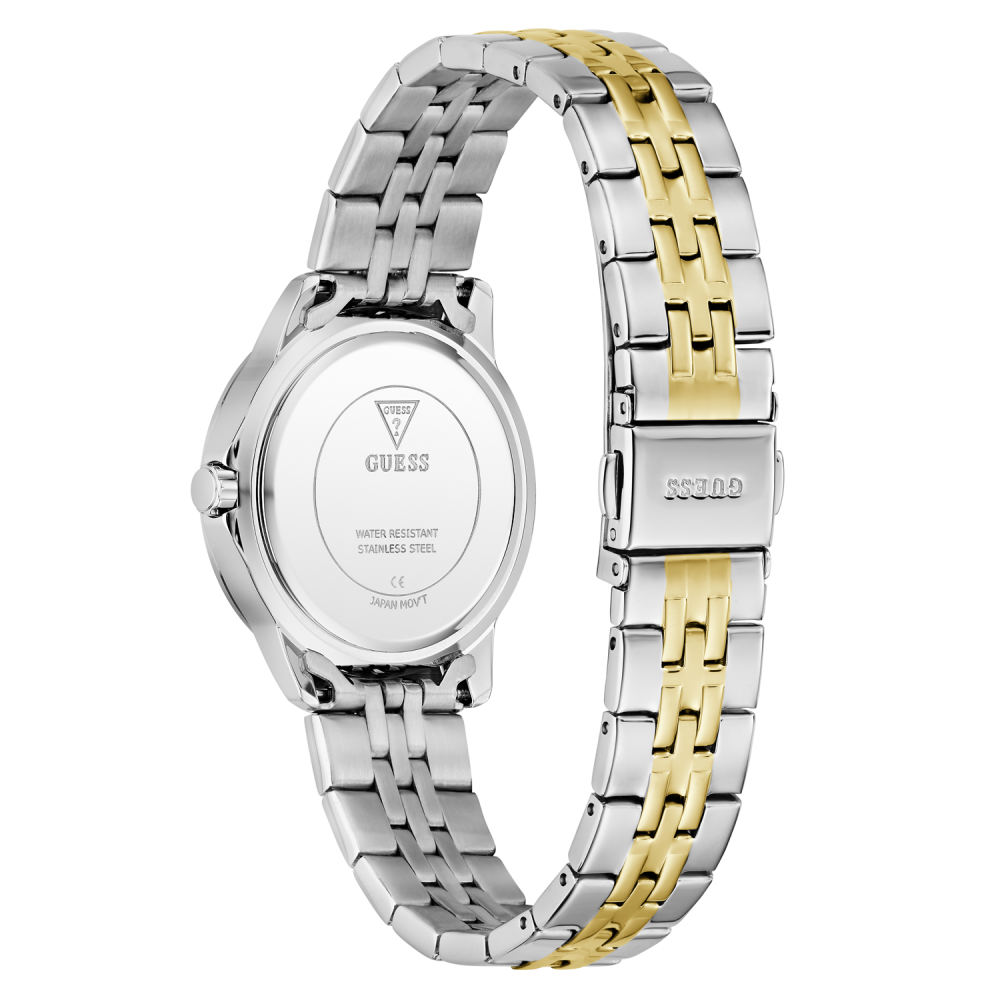 Two-tone silver and gold watch with visible brand logo on a white background