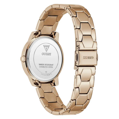 Gold watch with a white face on a white background