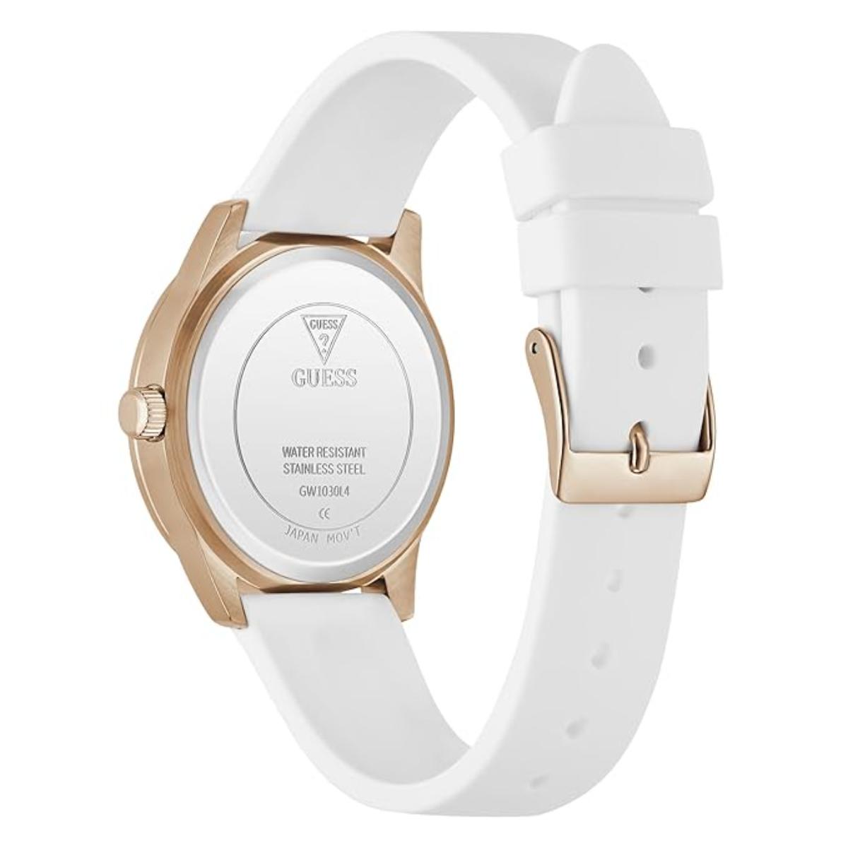 GUESS Quartz White Dial Analog Silicone Strap Women's Watch GW1030L4