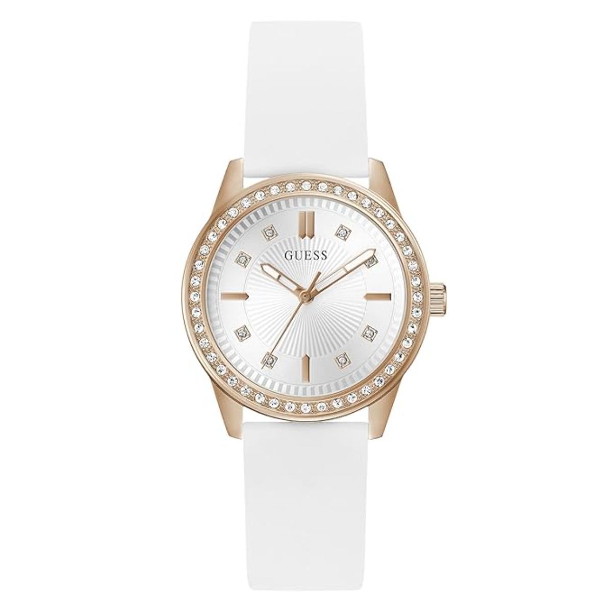 GUESS Quartz White Dial Analog Silicone Strap Women's Watch GW1030L4