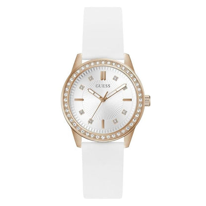 GUESS Quartz White Dial Analog Silicone Strap Women's Watch GW1030L4
