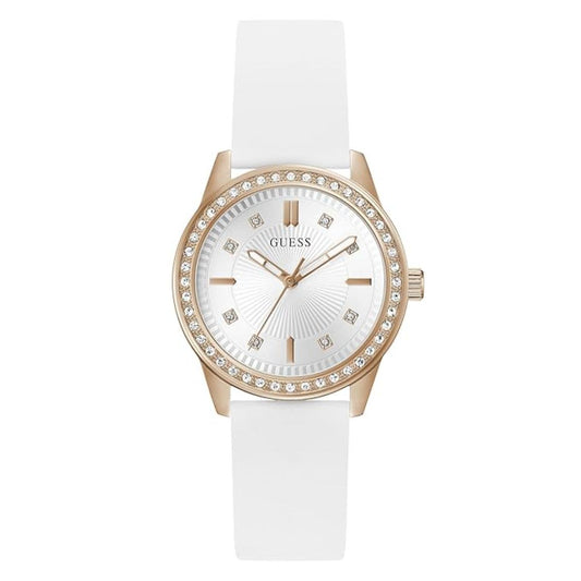 GUESS Quartz White Dial Analog Silicone Strap Women's Watch GW1030L4