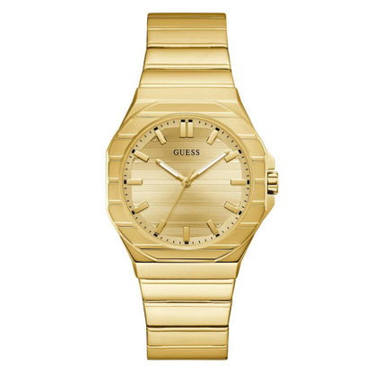 Gold watch with a white background