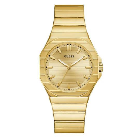 Gold watch with a white background