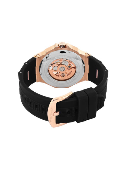 D'SIGNER Rose Gold Dial Black Silicon Strap Automatic Men's Watch