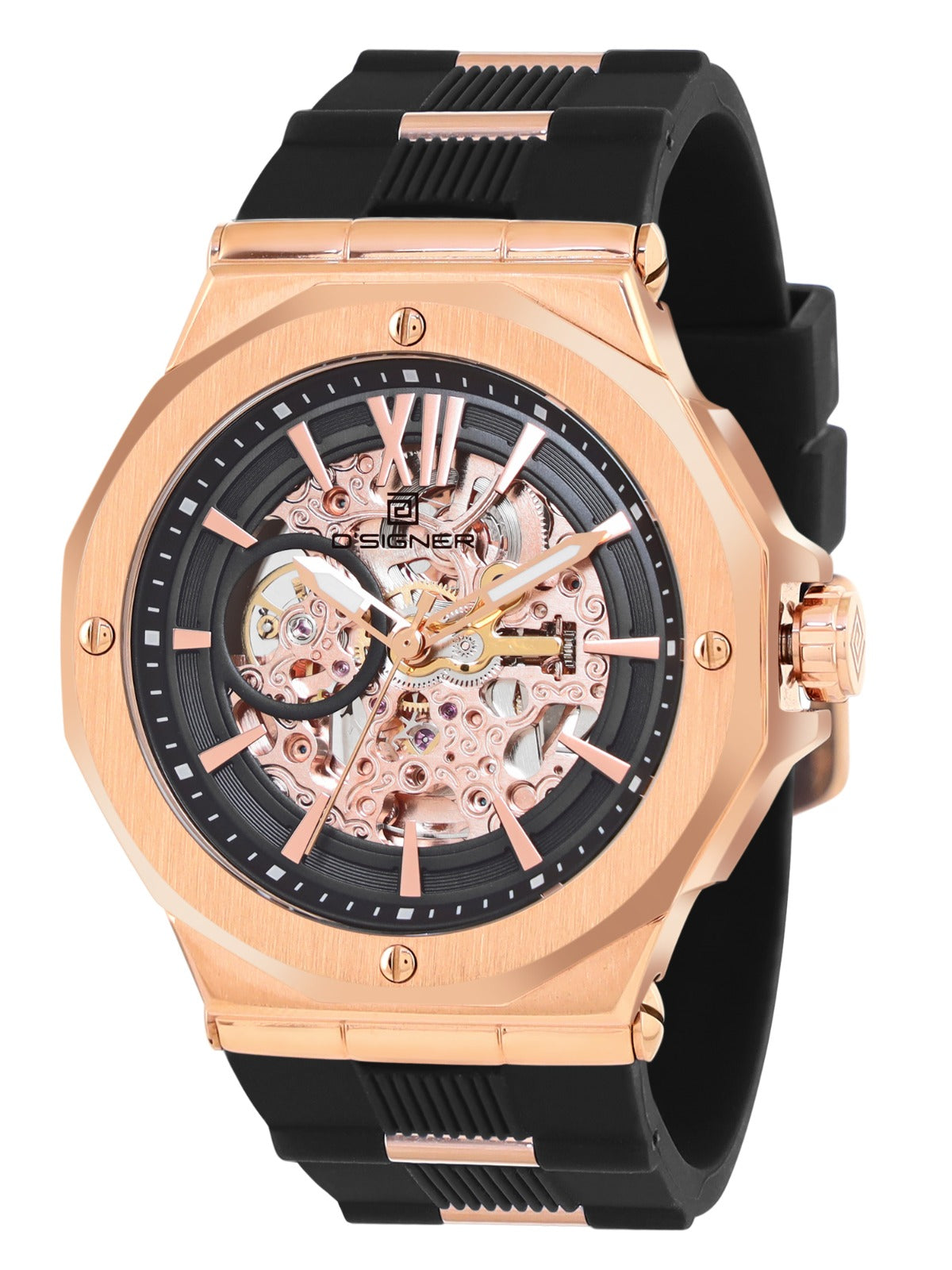 D'SIGNER Rose Gold Dial Black Silicon Strap Automatic Men's Watch