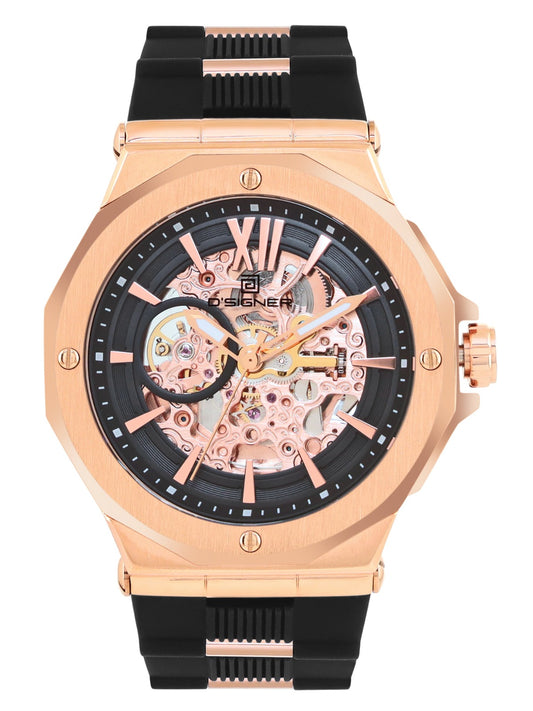 D'SIGNER Rose Gold Dial Black Silicon Strap Automatic Men's Watch