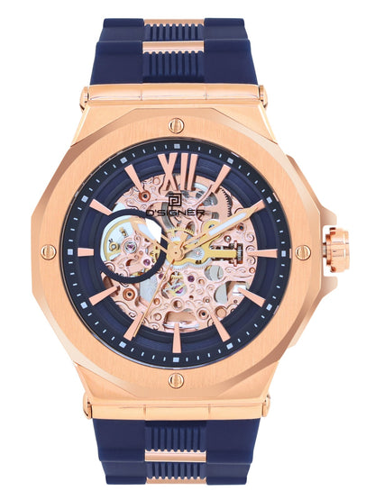D'SIGNER Rose Gold Dial Blue Silicon Strap Automatic Men's Watch