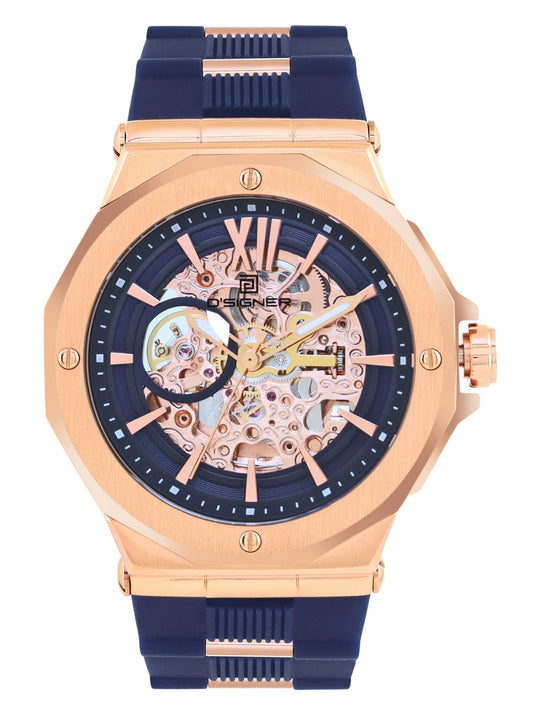 D'SIGNER Rose Gold Dial Blue Silicon Strap Automatic Men's Watch