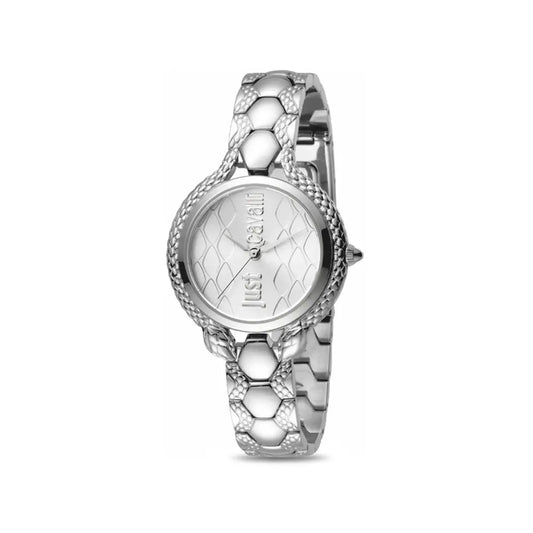 Silver watch with honeycomb pattern on a white background
