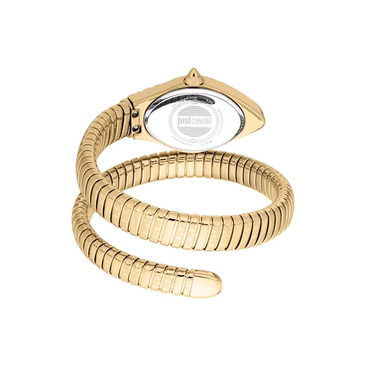 Gold snake-shaped bracelet on a white background