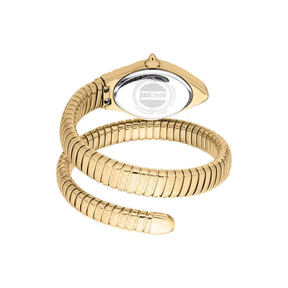 Gold snake-shaped bracelet on a white background