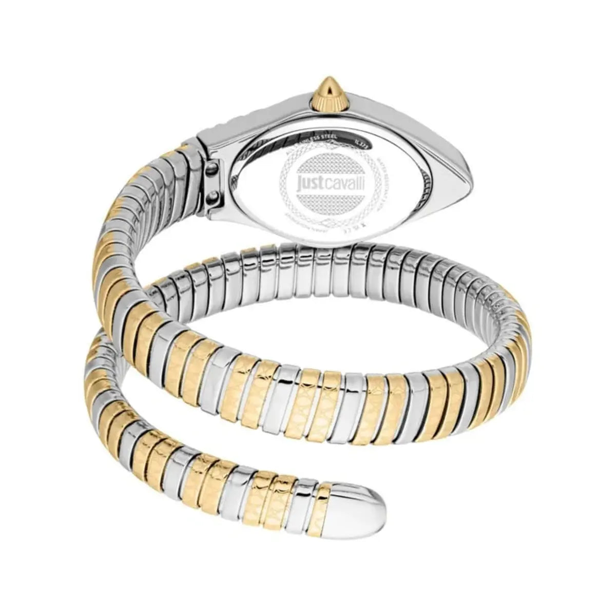 Two-tone watch with silver and gold band on a white background
