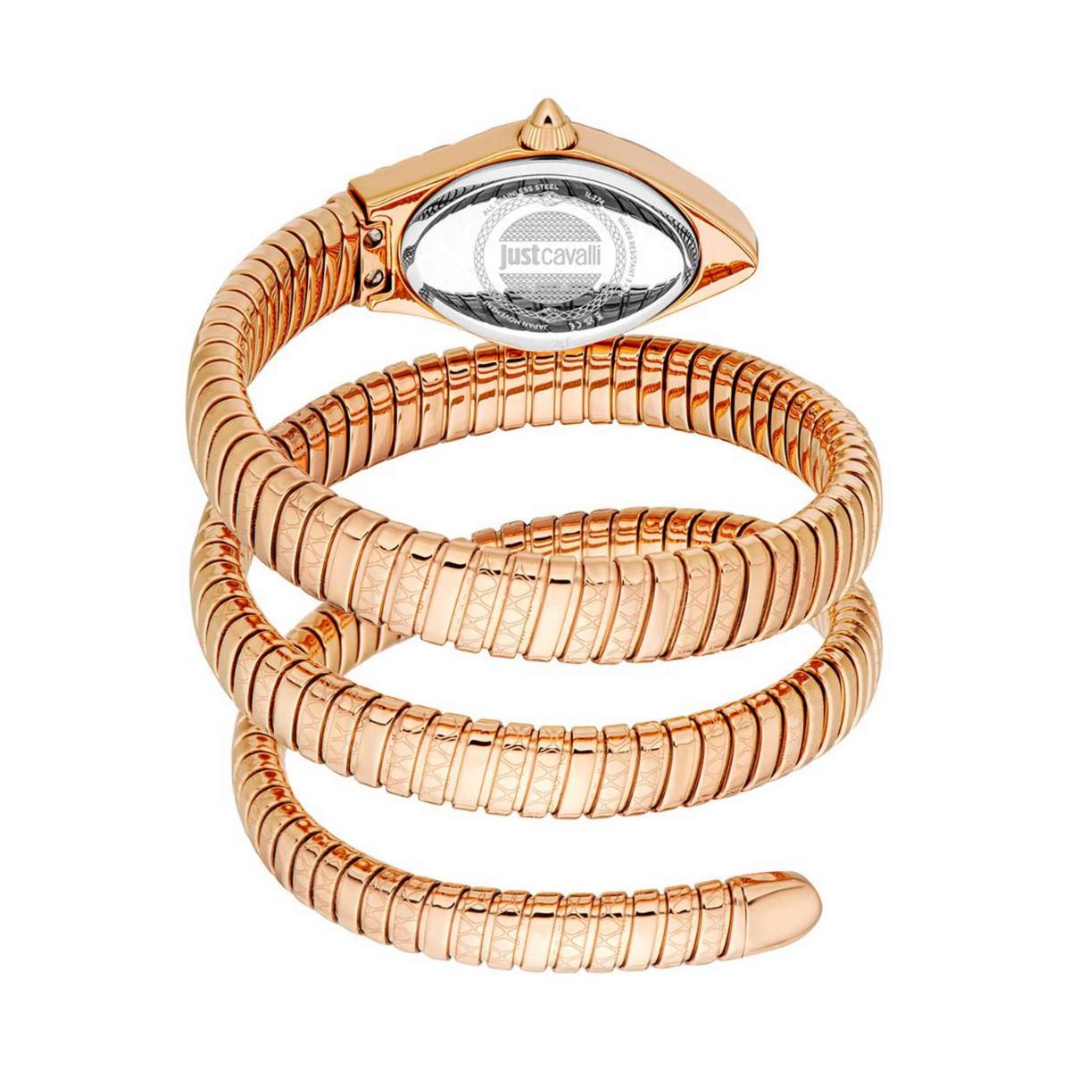 Rose gold snake-style bracelet on a white background