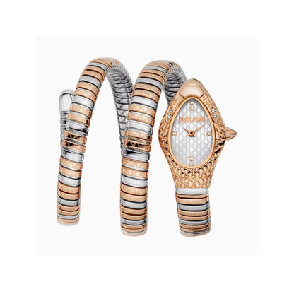 Two-tone watch with snake-like design on a white background