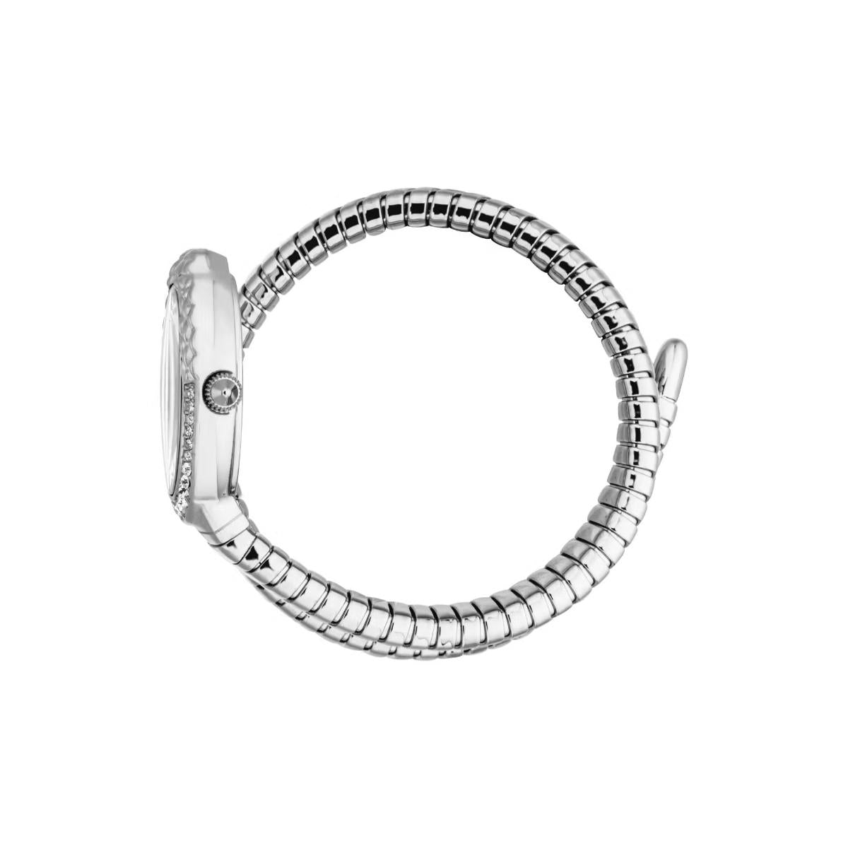 Silver ring with a diamond on a white background