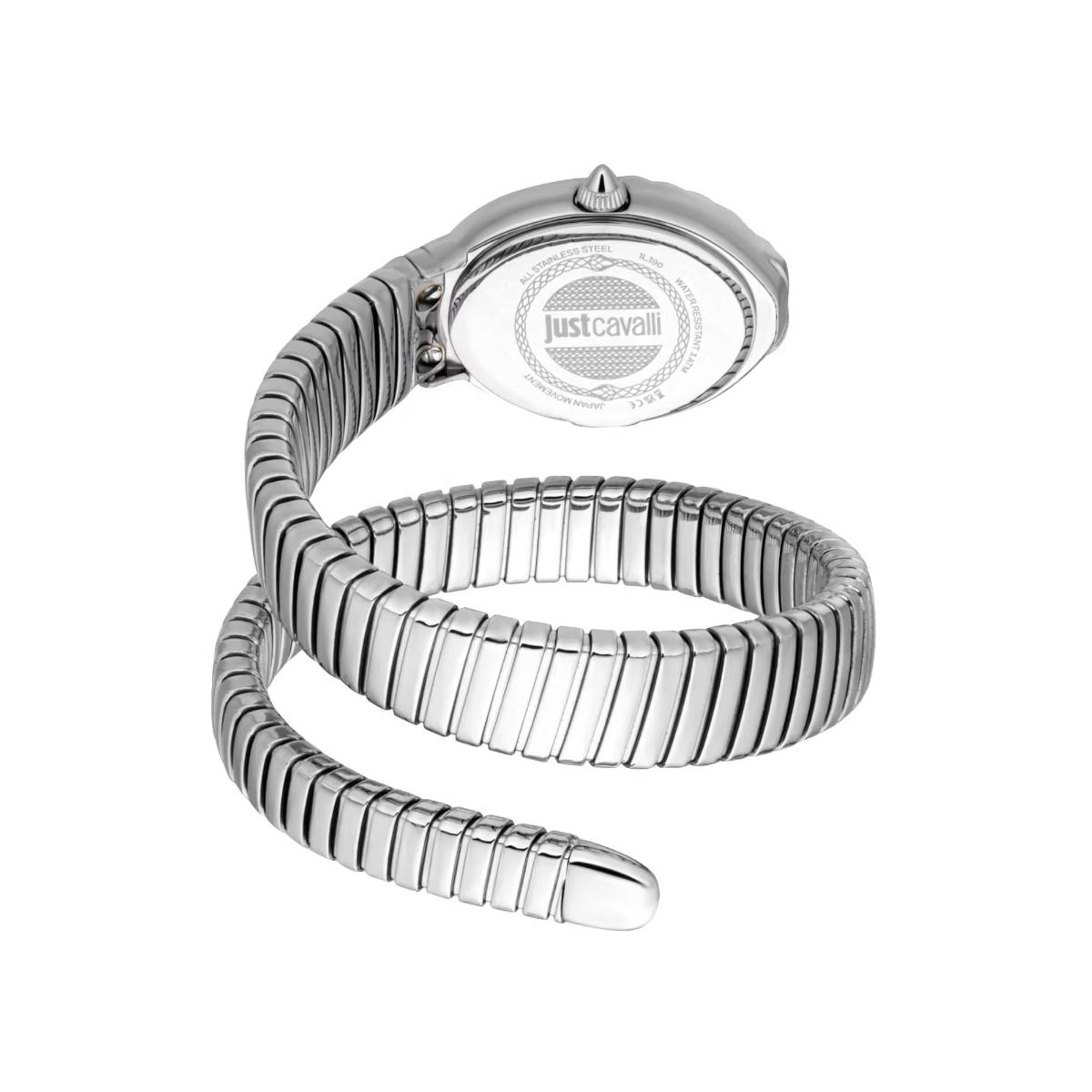 Silver watch with a unique design on a white background