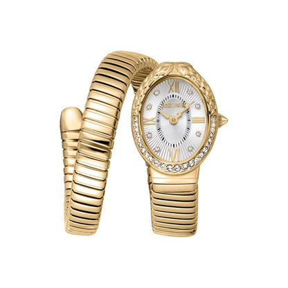 Gold watch with a matching bracelet on a white background
