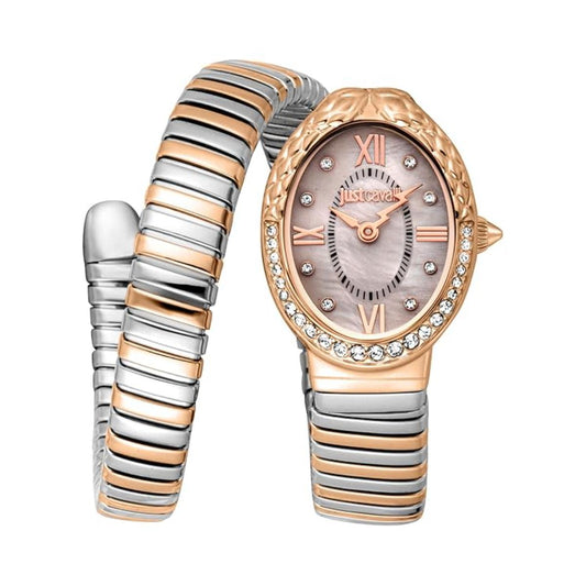 Luxury watch with a two-tone band on a white background