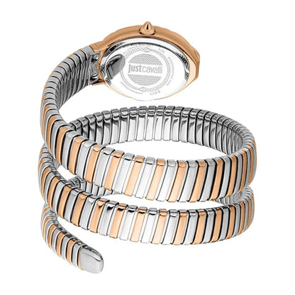 Two-tone watch with Just Cavalli branding on a white background
