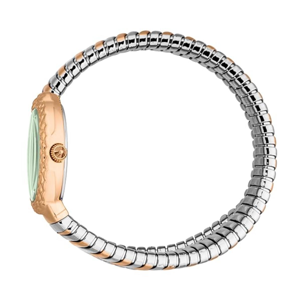 Two-tone ring with silver and rose gold band on a white background