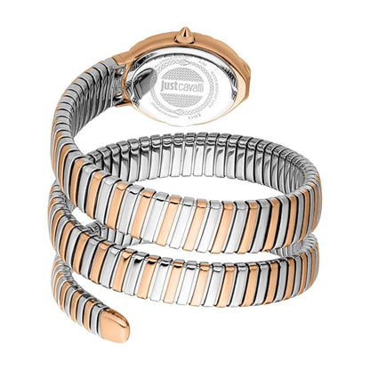 Two-tone watch with Just Cavalli branding on a white background