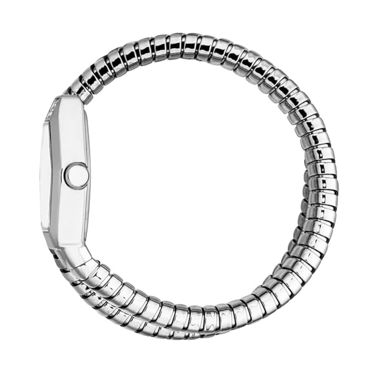 Silver beaded bracelet on a white background