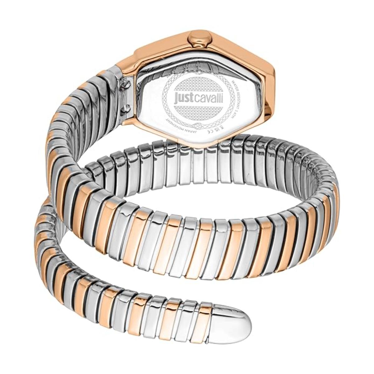 Two-tone watch with 'just cavalli' branding on a white background