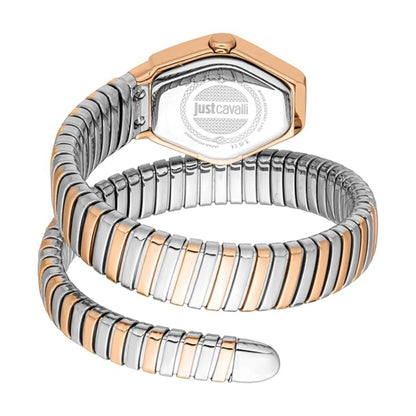 Two-tone watch with 'just cavalli' branding on a white background