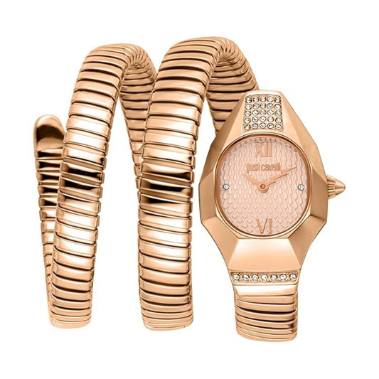 Rose gold watch and bracelet set on a white background