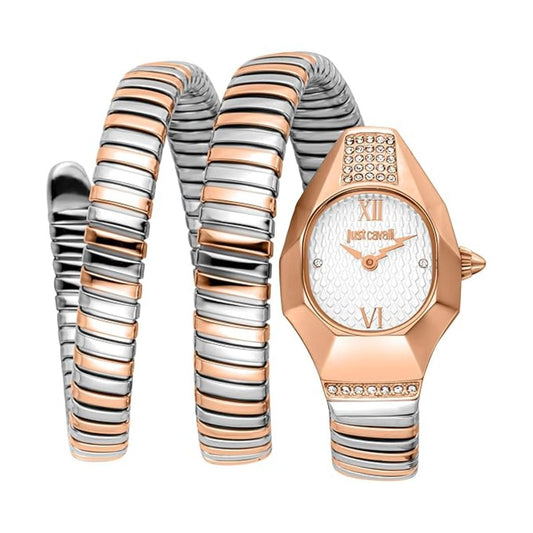 Rose gold and silver watch with matching bracelet on a white background